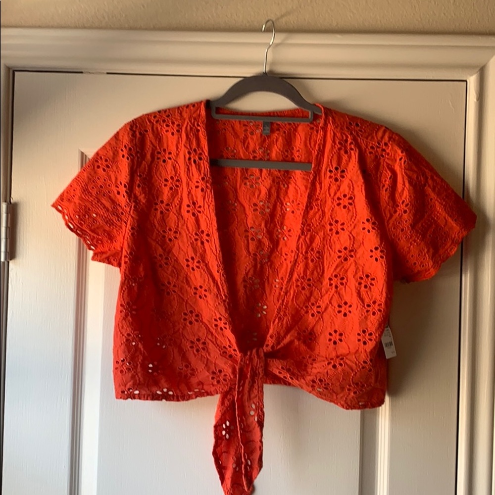 Floral Eyelet Tie-front Crop Top